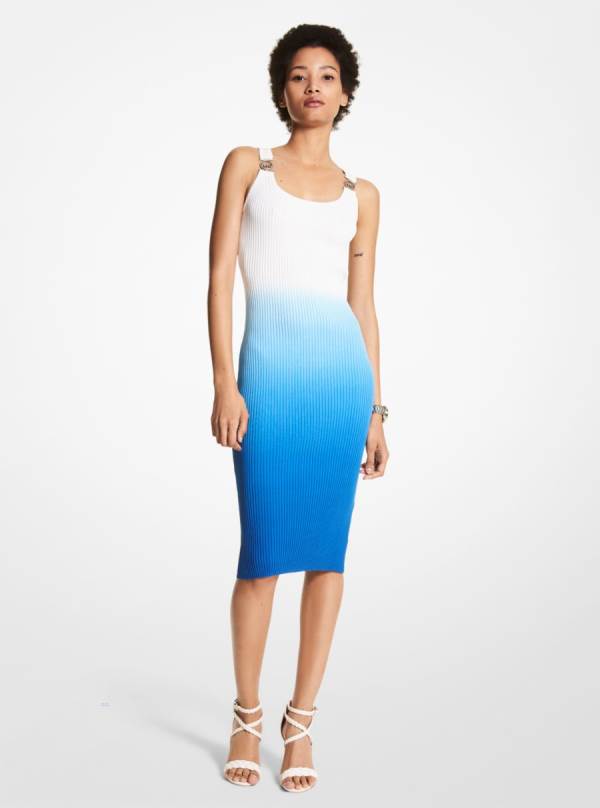 Damske Saty Michael Kors Ombré Ribbed Stretch Viscose Modre - Oblecenie Michael Kors Slevy | XWLEF-6524